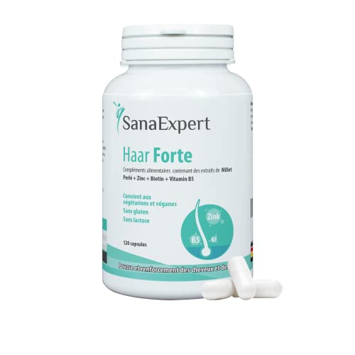 SanaExpert Haar Forte biotina para el cabello y uÃ±as | Vitaminas para el cabello con Zinc, Mijo Perlado y Selenio | Hair Vitamins| Pastillas para el crecimiento del cabello| 120 capsulas anticaida veganas