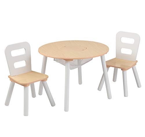 KidKraft 27027 Juego infantil de mesa redonda y 2 sillas de madera, muebles para salas de juego y dormitorio de niÃ±os, Natural y blanco