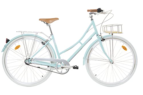 Fabric City Bicicleta de Paseo- Bicicleta de Mujer 28' con Cesta, Cambio Interno Shimano 3V, 5 Colores, 14kg (Blue Hampstead Deluxe)