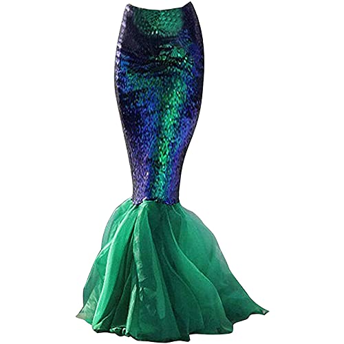 ZZLBUF Disfraz de sirena para mujer, con lentejuelas, cola larga, disfraz de Halloween, 2# Verde, S
