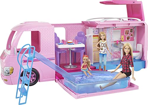 Barbie Autocaravana - Convertible - Con Piscina y Ruedas Giratorias - MuÃ±ecas no Incluidas - Espacio de Juego: 60 cm - Regalo para NiÃ±os de 3+ AÃ±os