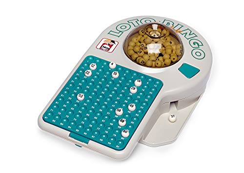 Chicos Bingo LoterÃ­a electrÃ³nica con 24 cartones y 90 Bolas imborrables, Incluye fichas de Juego, Blanco/Verde, 22.5 x 37 x 10.5 cm