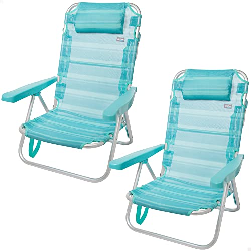 Aktive 62252 - Pack de 2 sillas plegables multiposiciÃ³n para playa, jardÃ­n, terraza o camping | 5 posiciones diferentes | Medidas 48x45,5x84 cm | Altura 21 cm | Reforzadas, incluye asa de transporte