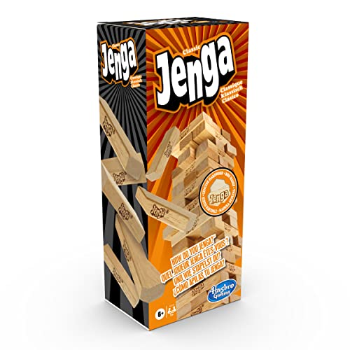 Hasbro Gaming Juego Classic Jenga con bloques de madera autÃ©nticos, juego de torre apilable para niÃ±os a partir de 6 aÃ±os