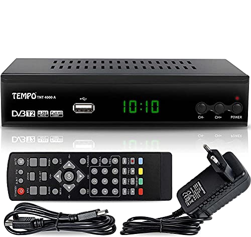 Tempo 4000 Decodificador Digital Terrestre â€“ DVB T2 / HDMI Full HD / Canales Sintonizador / Receptor TV / PVR / H.265 HEVC / USB / Decoder / DVB-T2 / TNT / TDT Television / 4K