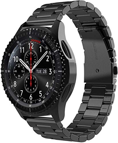 Simpeak Correa Compatible con Samsung Gear S3 Reloj, Correa Compatible para Samsung Galaxy 46mm/Gear S3 Frontier/Classic Sport Smartwatch Acero Inoxidable Banda-Negro