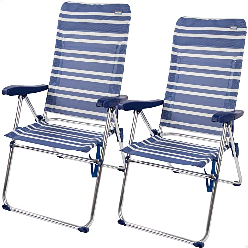 AKTIVE 62259 - Pack de 2 sillas plegables altas para playa, jardÃ­n, terraza o camping, medidas 47 x 66 x 108 cm, 5 posiciones, asa de transporte y tacos antideslizantes