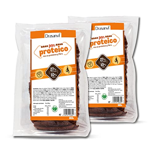 DRASANVI Pack x2 Pan Proteico Bajo en carbohidratos |27% de proteÃ­nas y alto contenido en fibra | para dieta low carb y keto | Bajo en azÃºcares y calorÃ­as | Con semillas de girasol y linaza | 365 gr