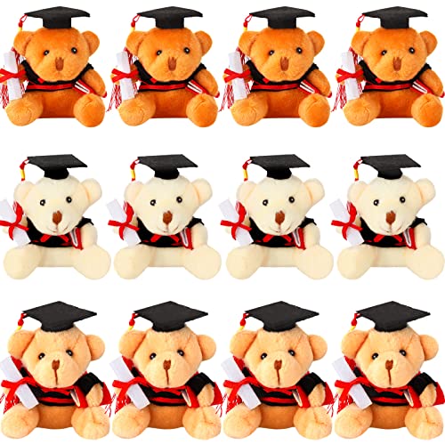12 Mini Osos de Peluche de Graduación Regalo para Estudiantes Osito de Peluche de 3,54 Pulgadas con Gorra Negra Mini Juguete de Animal Muñecas de Osos para Regalo de Graduación 2022