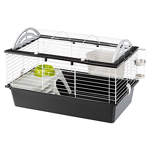 Ferplast rabbit cage CASITA 80, guinea pigs and small animals house. Designed with a rounded openable roof, accessories are included, made of varnished white metal and plastic, 78 x 48 x h 50 cm