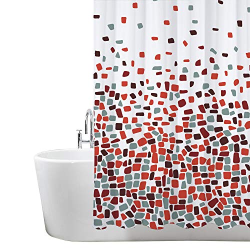 ANSIO Cortinas de Ducha, para baÃ±o, baÃ±era, Impermeable, Resistente al Moho, Anti Moho y Impermeables 180 x 180 cm (71 x 71 Pulgada) | 100% Polyester - diseÃ±o de Mosaico, Color Rojo