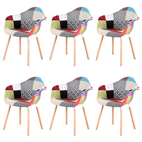 I LOVE FACE Juego de 6 Sillones Patchwork Multicolor Lino sillas de Comedor Silla de Ocio Silla de Esquina con Respaldo Tapizado (C) (6, Patchwork Rojo)