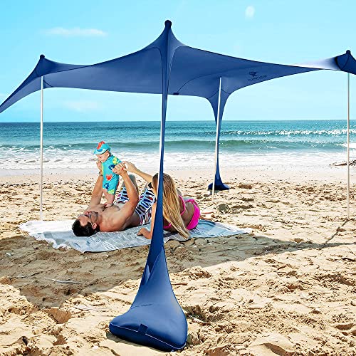 Sun Ninja Tienda de Playa Plegable UPF50+ con Pala de Arena, Clavijas de Tierra y Postes de Estabilidad, Sombra al Aire Libre para Viajes de Camping, Pesca, diversiÃ³n en el Patio Trasero o picnics